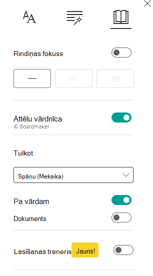Lasīšanas preferenču ekrānuzņēmums.