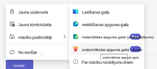 Ekrānuzņēmums ar oratormākslas apguves gaita.