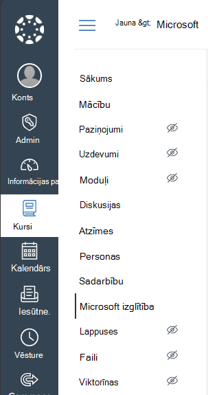Atlasiet Microsoft Education pamatnē kursa navigācijas izvēlne