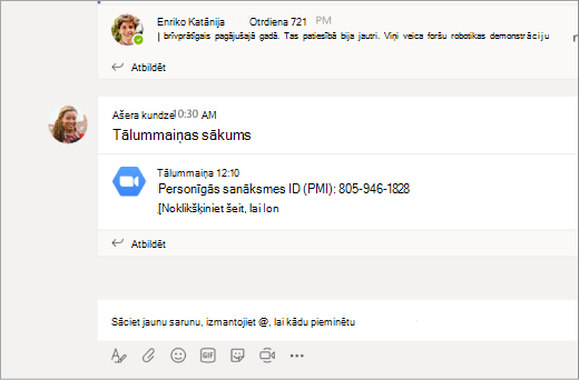 Tālummaiņas saite Microsoft Teams kanālā