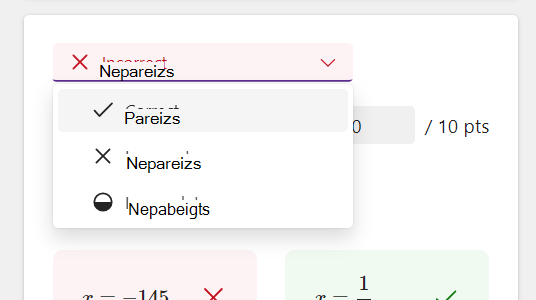 Ekrānuzņēmums ar atbilžu opcijām.