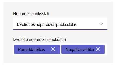 Ekrānuzņēmums ar maldīgu priekšstatu opcijām.