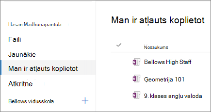 Piezīmju grāmatiņu nosaukumu ekrānuzņēmums.