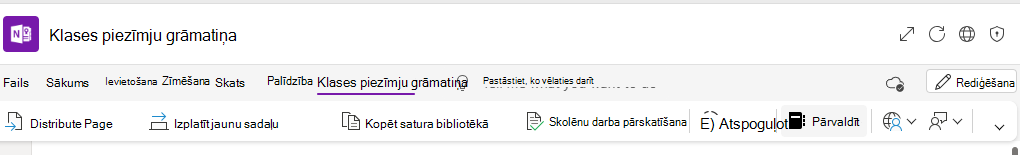 Piezīmju grāmatiņu pārvaldības ekrānuzņēmums.