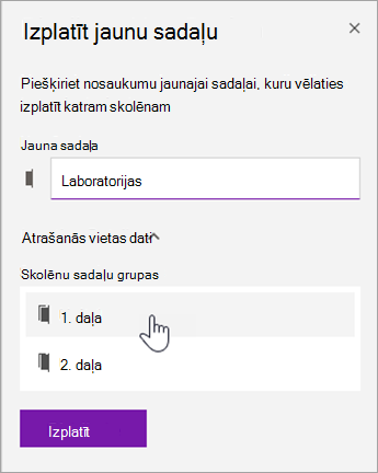 Izvēlieties sadaļu grupas atrašanās vietu.