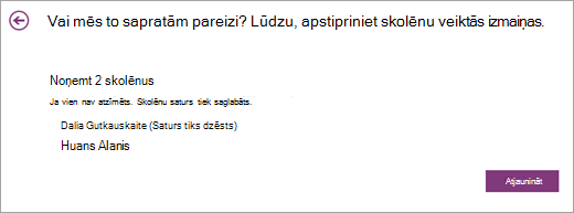 Noņemamo skolēnu saraksts.
