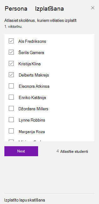 Atlasiet skolēnus, izmantojot izvēles rūtiņas.