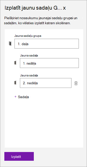 Ierakstiet sadaļu grupas un sadaļu nosaukumus.]