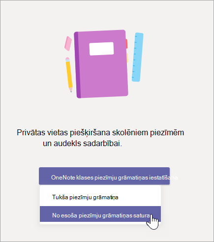 Izveidojiet klases piezīmju grāmatiņu no esoša piezīmju grāmatiņas satura.