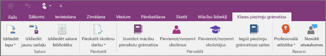 Klases piezīmju grāmatiņas cilne.