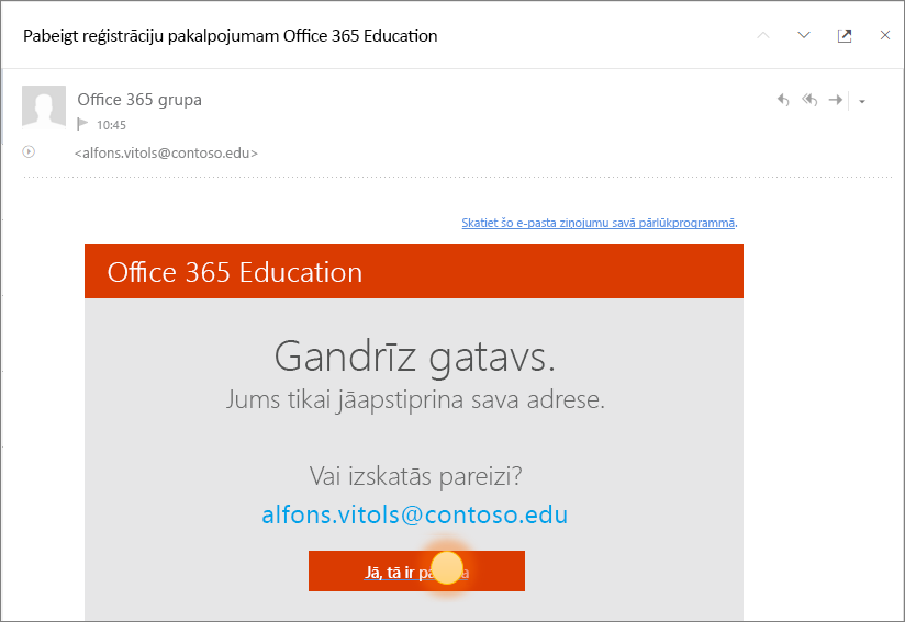Ekrānuzņēmums ar Office 365 pierakstīšanās galīgās pārbaudes ekrānu.