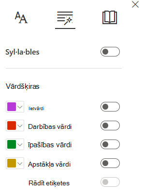 Ekrānuzņēmums ar vārdšķirām.