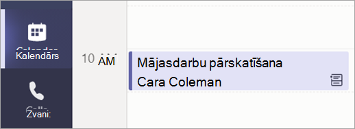 Ekrānuzņēmums, kurā redzams Calendar skats, kurā redzama ieplānota mājasdarbu pārskatīšanas sapulce.
