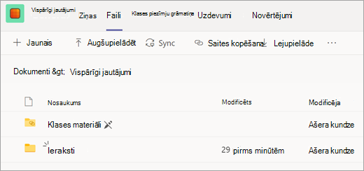 Files tab of a class team with Recordings folder
