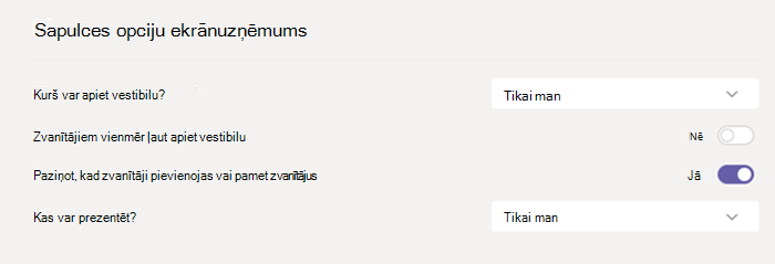 Sapulces opcijas programmā Teams.