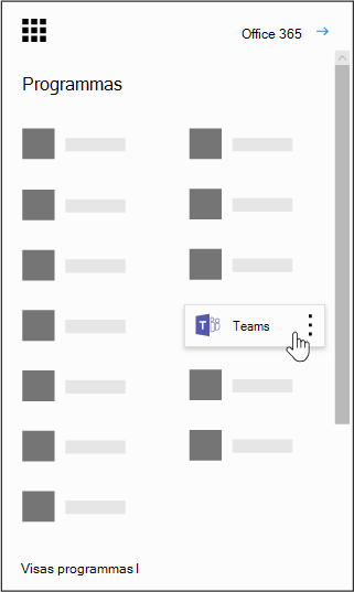 Office 365 lietojumprogrammu palaidējs ar iezīmētu programmu Microsoft Teams