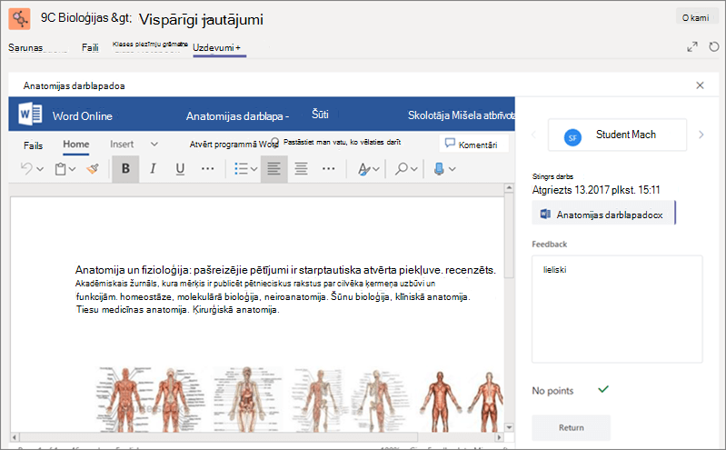 Skatiet, atzīmējiet un vērtējiet skolēnu iesniegtos uzdevumus.