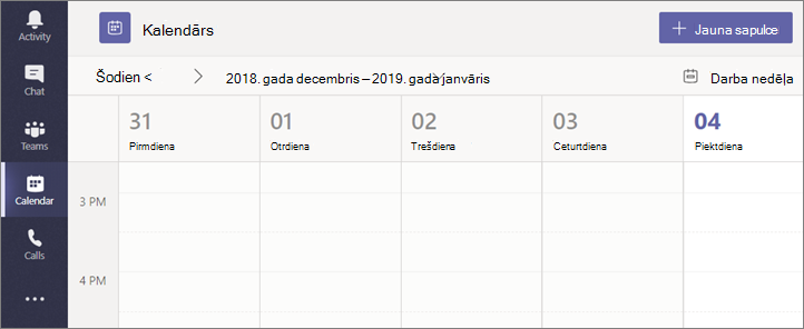 Atlasiet Calendar (Kalendārs) un pēc tam atlasiet New meeting (Jauns sapulce).