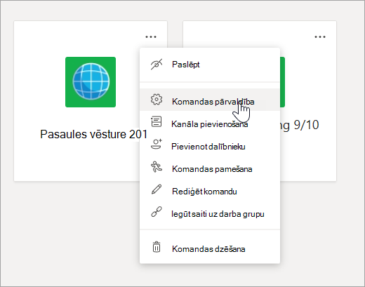 Komandas izvēlnes un iestatījumu rediģēšana.