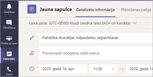 Ekrānuzņēmums, kurā redzams, kā piešķirt sapulcei nosaukumu.