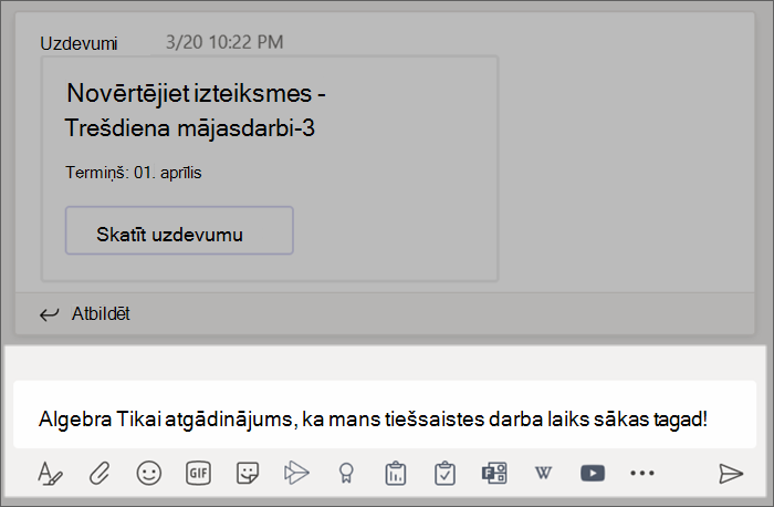 Ekrānuzņēmums, kurā redzama sastādīšanas lodziņā ierakstīta ziņa.