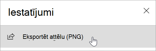 Ekrānuzņēmums, kurā redzams iestatījumu panelis ar attēla eksportēšanas (PNG) opciju.