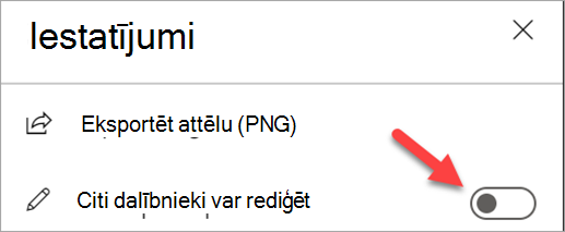 Ekrānuzņēmums, kurā redzams iestatījumu panelis ar izslēgtu pārslēgu 