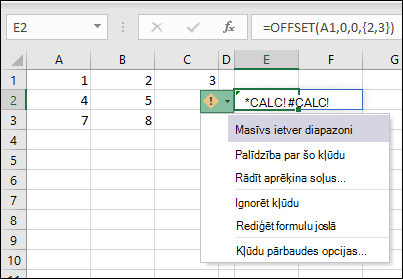 #CALC! Kļūda — masīvā ir diapazoni
