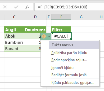 #CALC! kļūda — tukšs masīvs