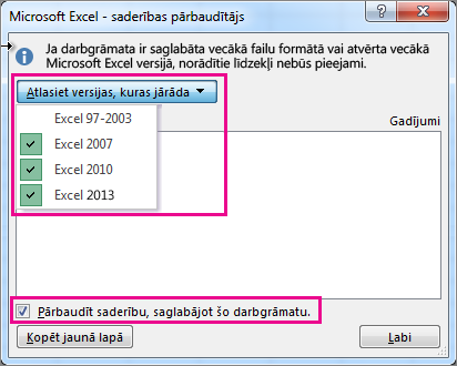 Ekrānuzņēmums, kurā redzams saderības pārbaudītājs.