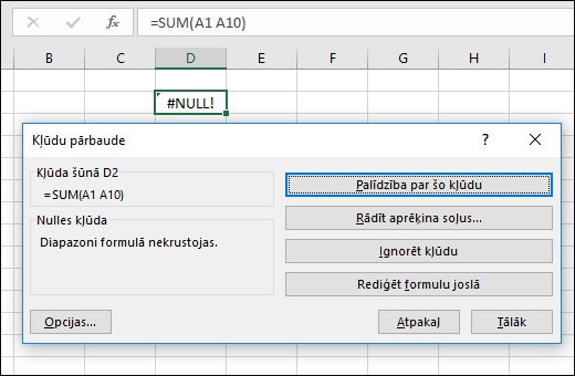 Pārvietojiet lodziņu Kļūdu pārbaude zem formulu joslas