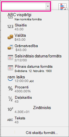 Number formats box