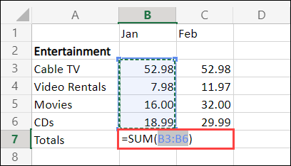 Excel tīmeklī automātiskās summēšanas šūna