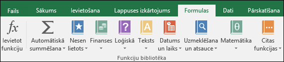 Excel formu cilne lentē