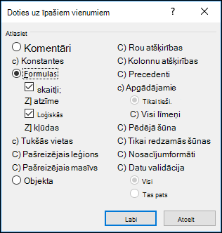 Dialoglodziņš Došanās uz īpašiem vienumiem