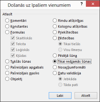Dialoglodziņš Došanās uz īpašiem vienumiem