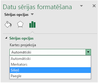 Excel kartes diagrammas projekcijas opcijas