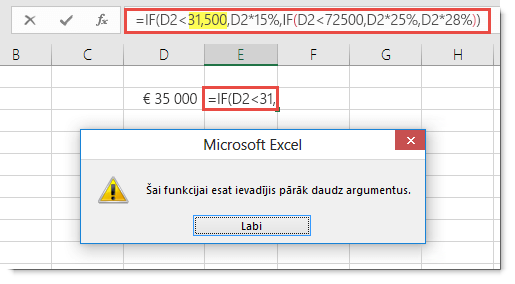 Excel ziņojums, ja pievienojat komatu vērtībai.