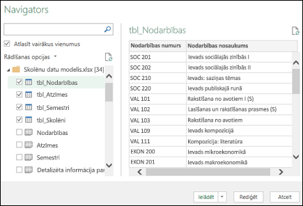 Iegūt & transformācijas (Power Query) navigatoru