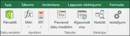 Power Pivot izvēlne Excel lentē