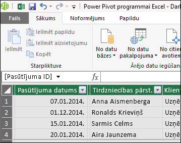 PowerPivot tabulas skats