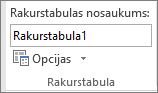 Rakurstabulas opcijas lentē