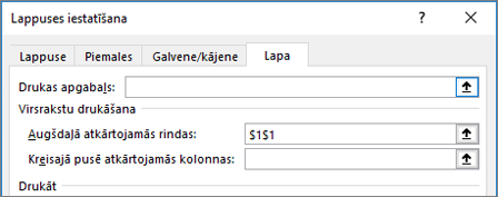 Dialoglodziņa Lappuses iestatīšana cilne Lapa