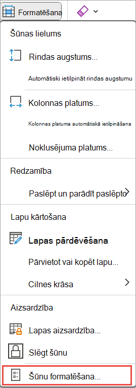 Šūnu formatēšana programmā Excel