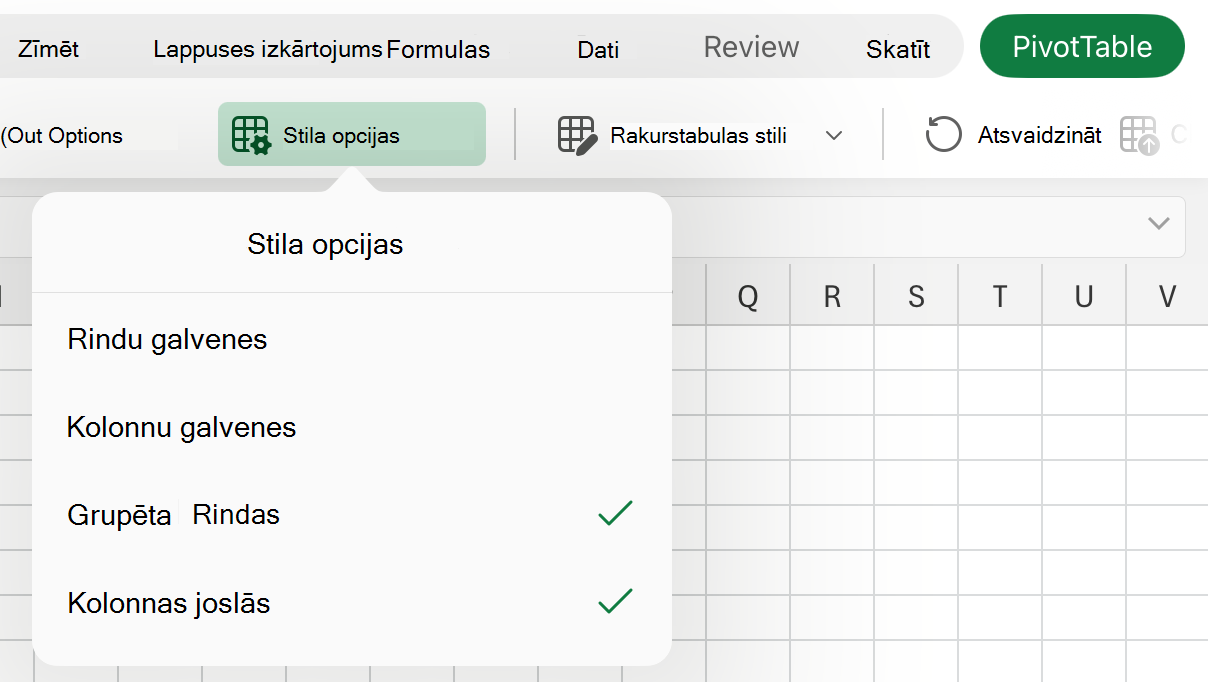 Nolaižamā izvēlne Stila opcijas iPad ierīcē