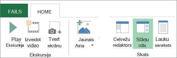 Ekrānuzņēmums, kurā redzama poga Slāņu rūts Power Map cilnē Sākums.