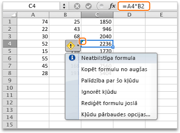 Neatbilstīga formula šūnā C4 mac_inconsistent_formula