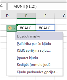 Ligzdota masīva #CALC! kļūda