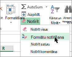 formātu notīrīšanas opcija