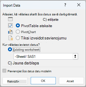 Datu importēšanas logs